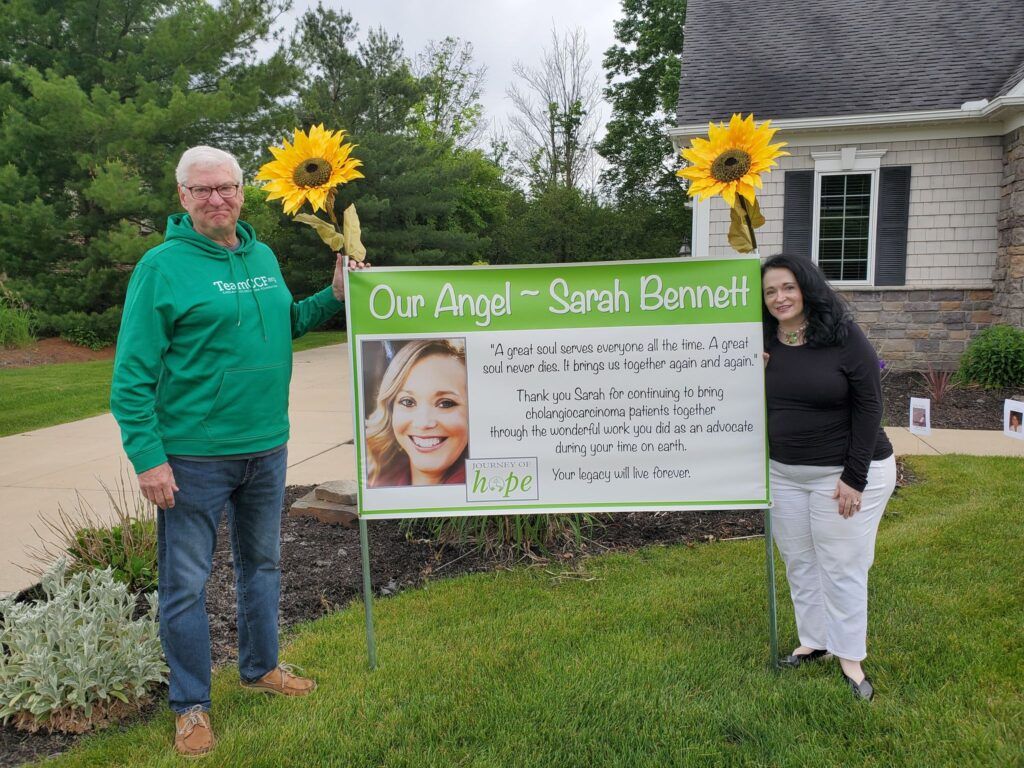 Dave honors his late daughter, Sarah, who died of cholangiocarcinoma. 